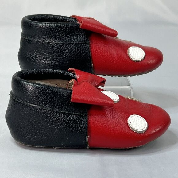 Disney MONKEY FEET MICKEY MOUSE Red Leather Shoes Size 12-18 Months. Unisex New - Picture 6 of 10